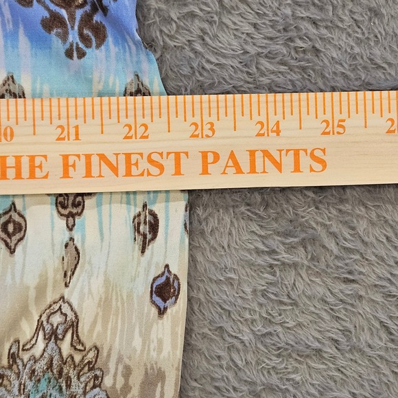 New Directions Womens XL Boho Damask Ikat Print Pleated Neck 3/4 Sleeve Top Blue - Picture 3 of 5